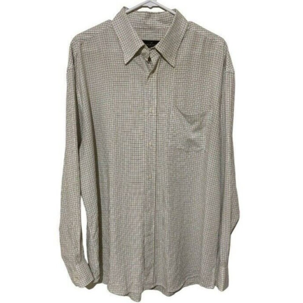 Bugatchi Uomo XL Dress Shirt White Green Button Down RN99428 CA06064